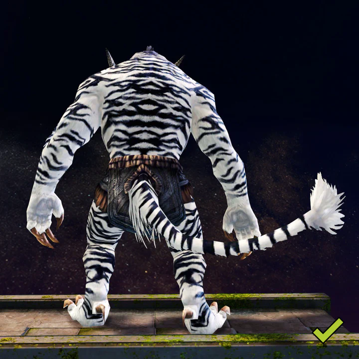 Full-body screenshot of a charr straight from the back