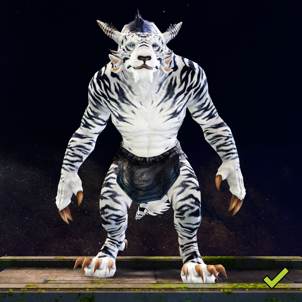 Full-body screenshot of a charr straight from the front