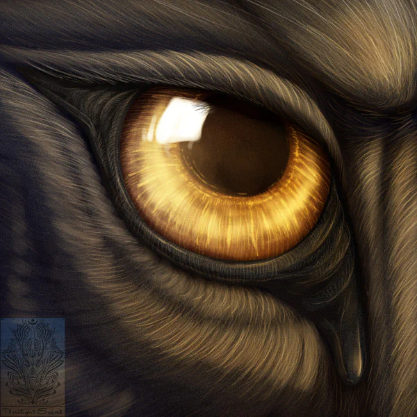 Digital art of a feline eye close-up, exquisitely detailed with black fur and a golden iris, looking directly at the viewer