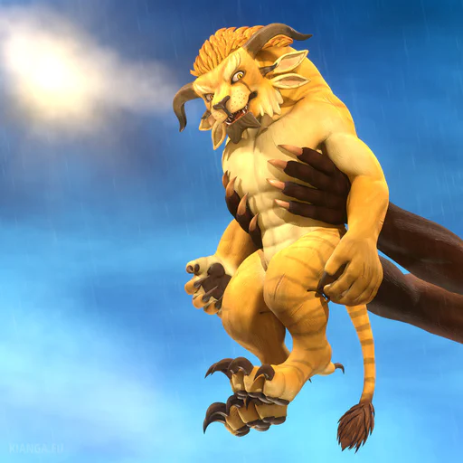 3D render of a charr cub (Garro Facebreaker), held up like Simba during the opening scene from The Lion King.